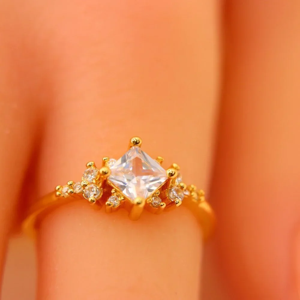 Noble Square Flower Gold Plated Princess Ring for Women, EVGCM074-6